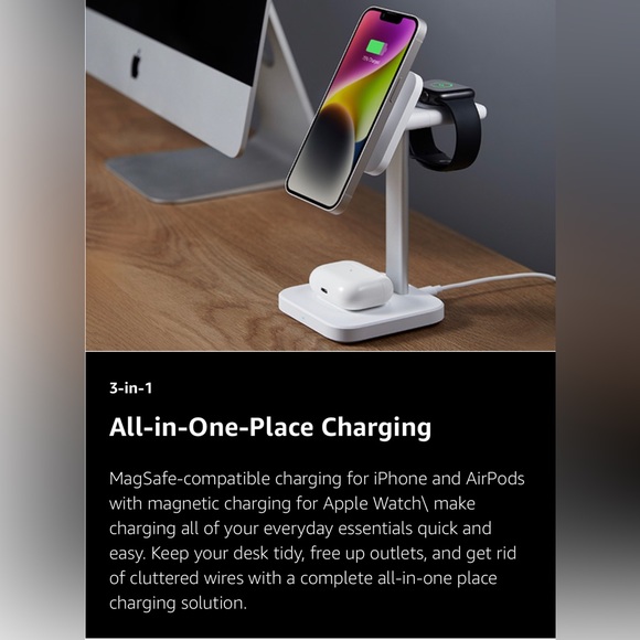 BNWB ESR 3-in-1 Wireless Charger Stand with MagSafe For IPhone Apple Watch White - Picture 12 of 12